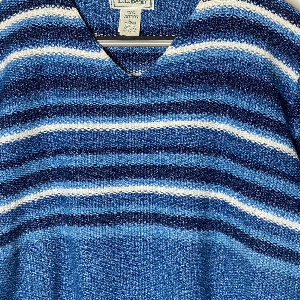 LL Bean Vintage Women’s L Blue White Stripe Cotton Sweater Made in Scotland - Picture 5 of 6
